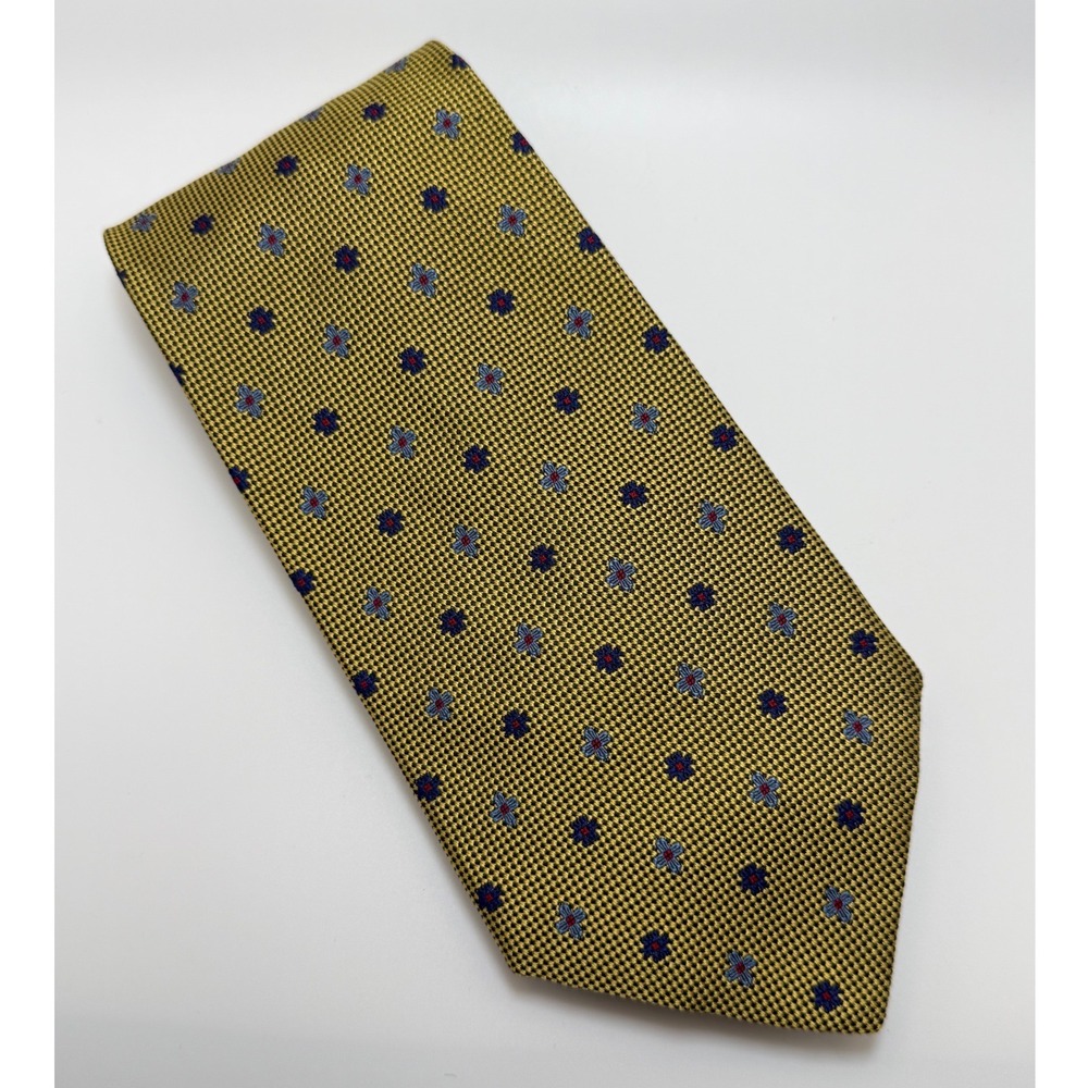 Jos. A. Bank Silk Tie OS Gold Blue Floral Medallion Corporate Preppy Classic USA